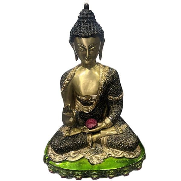 Figura de bronce de Budha esmaltado en verde