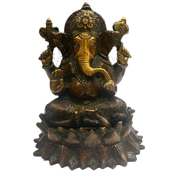 Ganesha de bronce sobre flor de loto